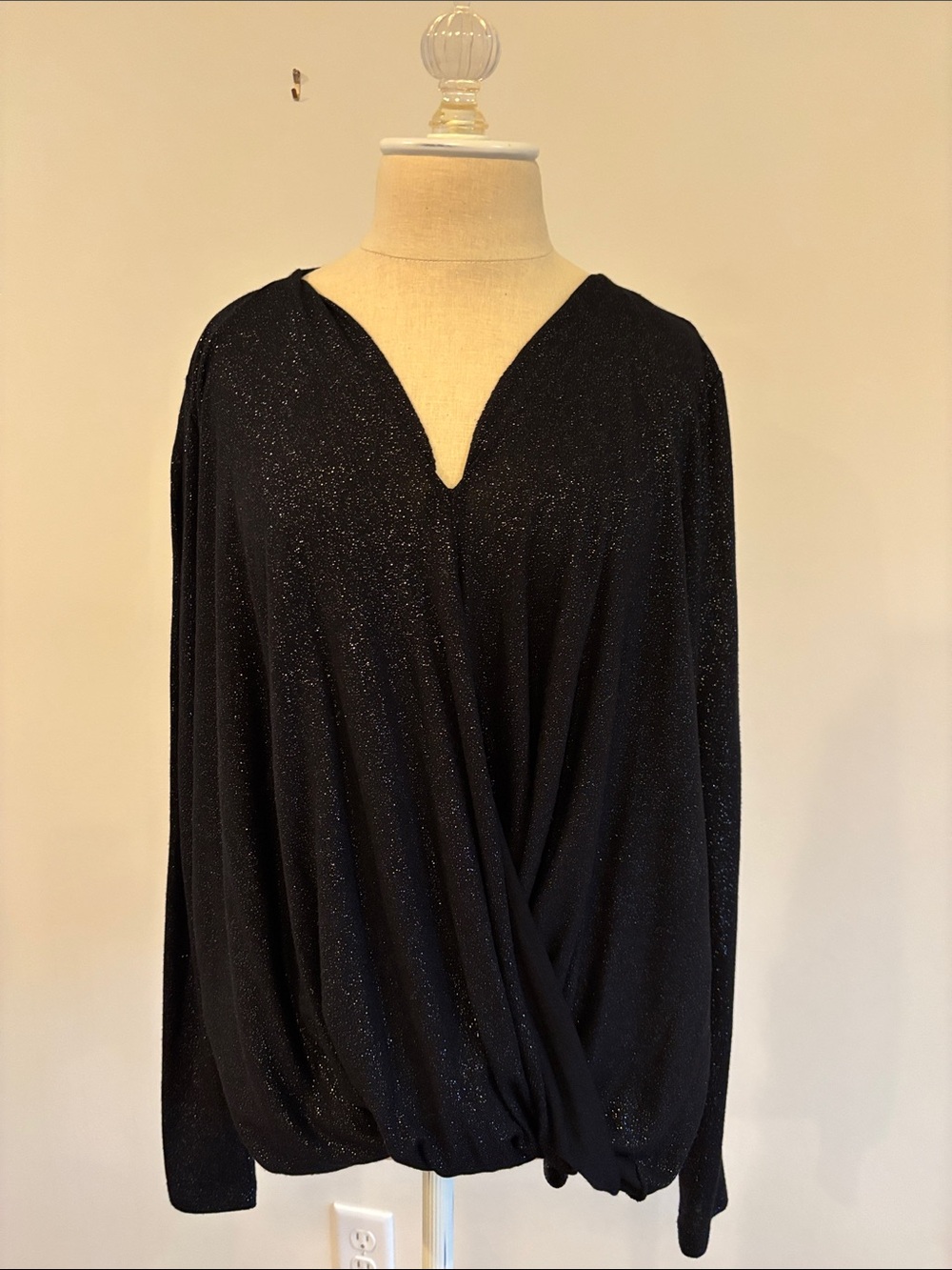 Vero Moda Black Sparkle Long Sleeve V-Neck Draped Top
